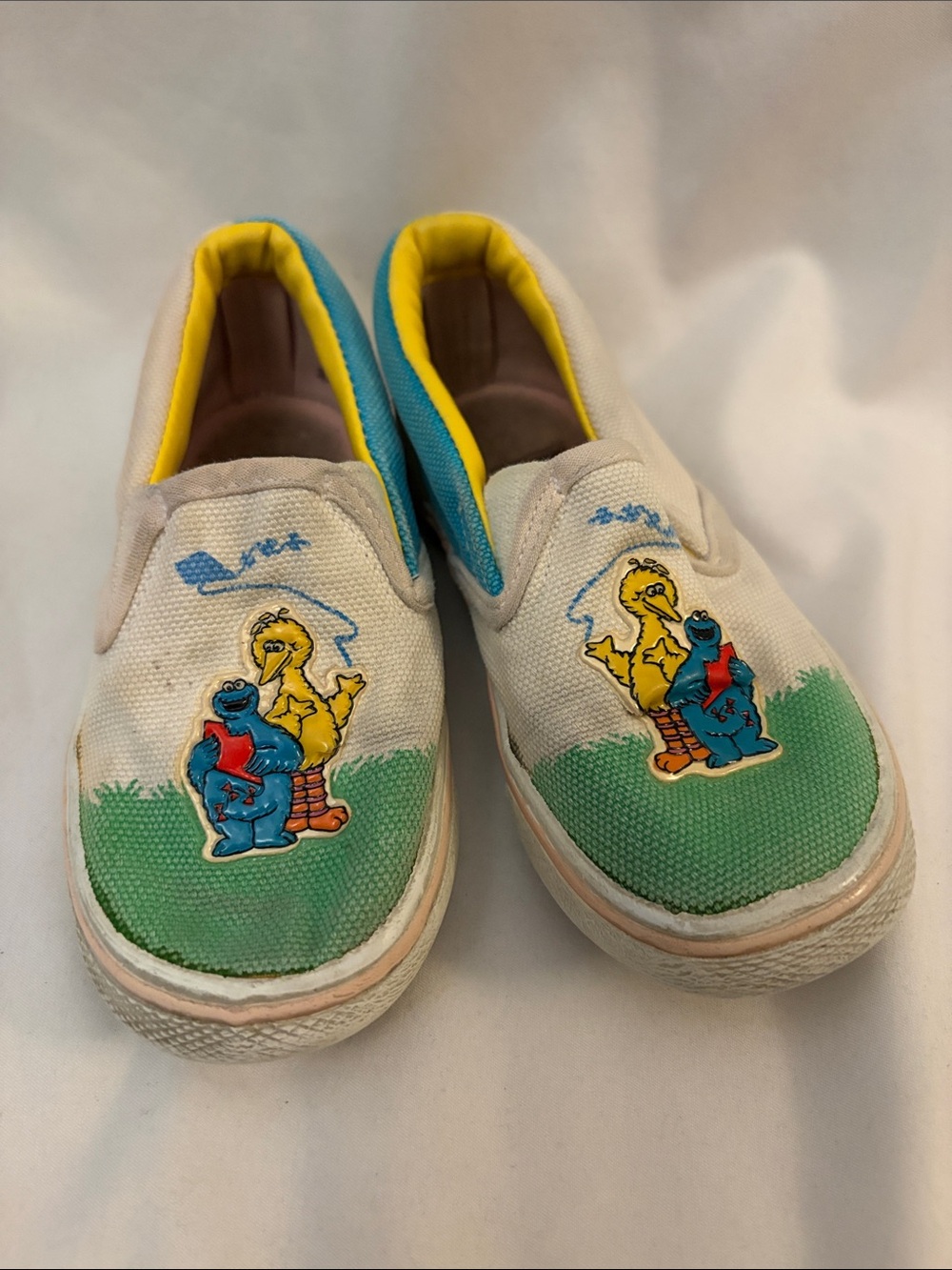 Kids Canvas Slip-On Sneakers with Blue and Yellow Character Print